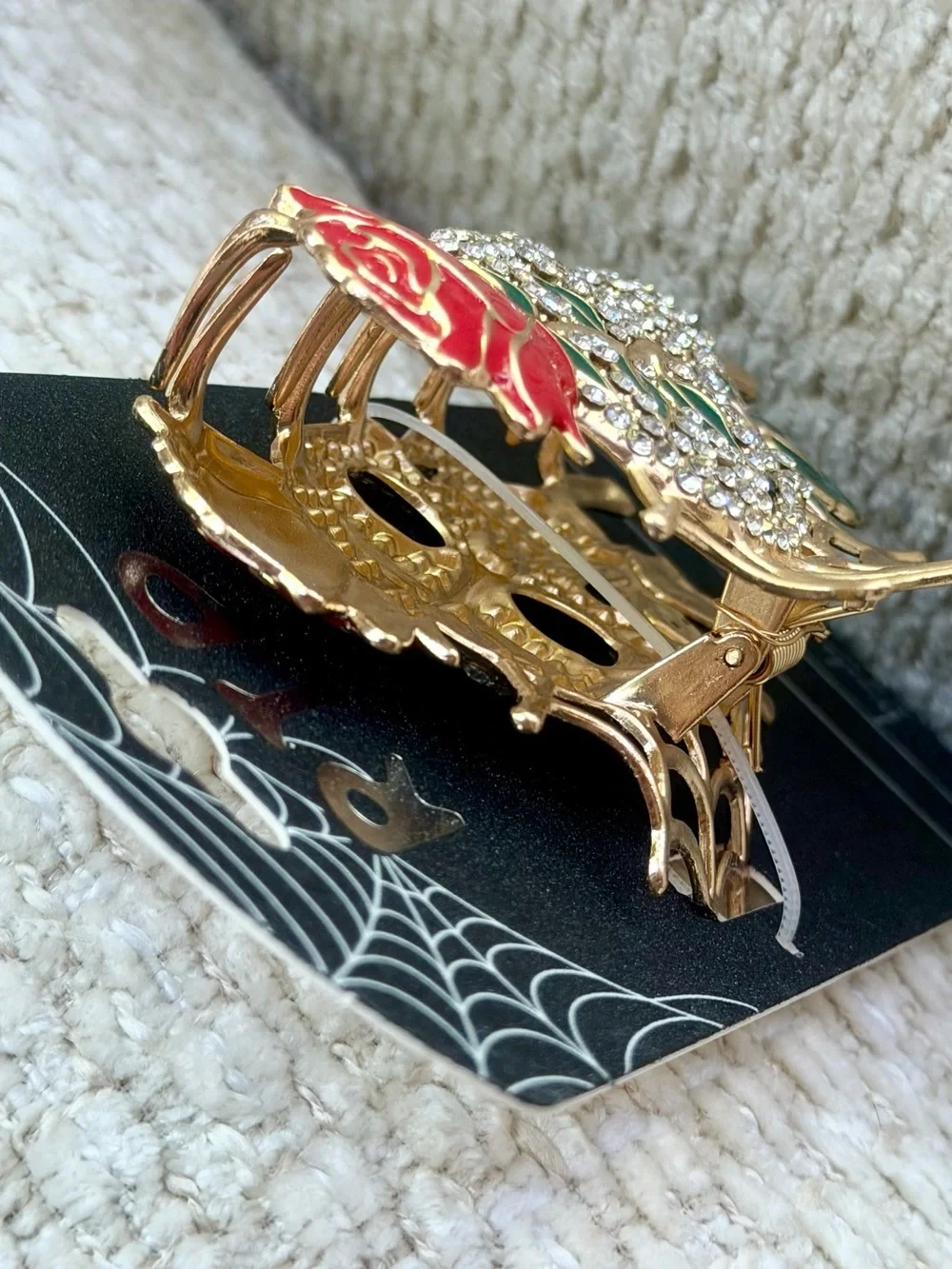 Nicole Miller Skull Rose Hair Clip Metal Claw Rhinestone Enamel Halloween New